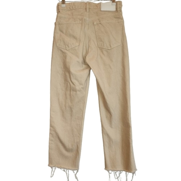 Zara Beige Raw Hem Button Front Jeans Size 4 High Rise Ankle Ecological Cotton - Picture 2 of 9